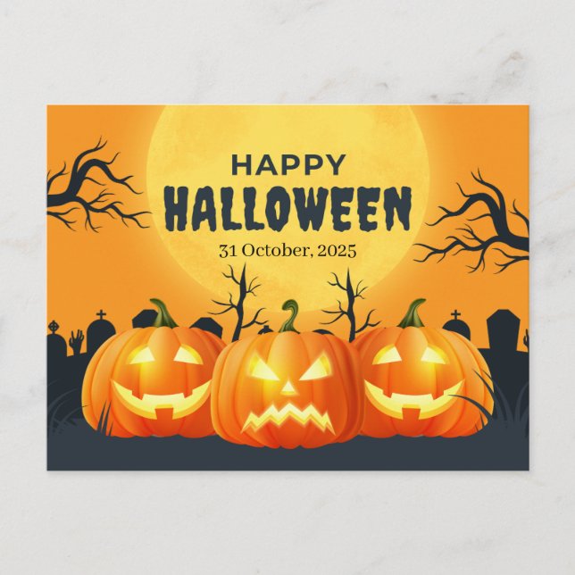Postal Halloween de calabaza naranja (Anverso)