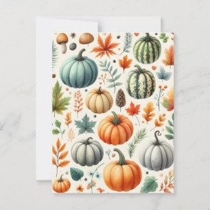 Postal Halloween de calabaza, vegetación botánica y caída