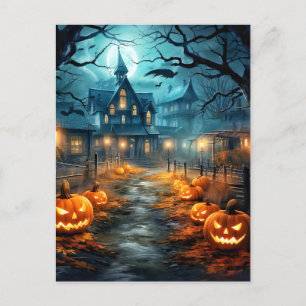 Postal Halloween de casa embrujada