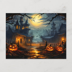 Postal Halloween de casa embrujada y escalofriante