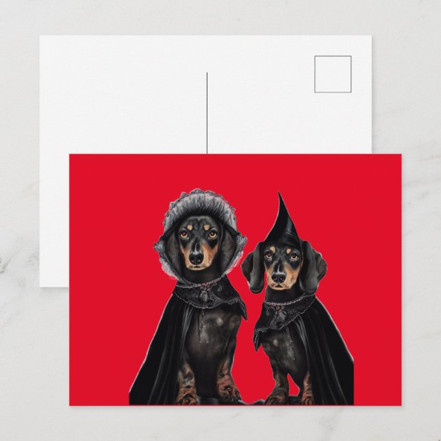 Postal Halloween de Dachshund Gótico (Anverso / Reverso)