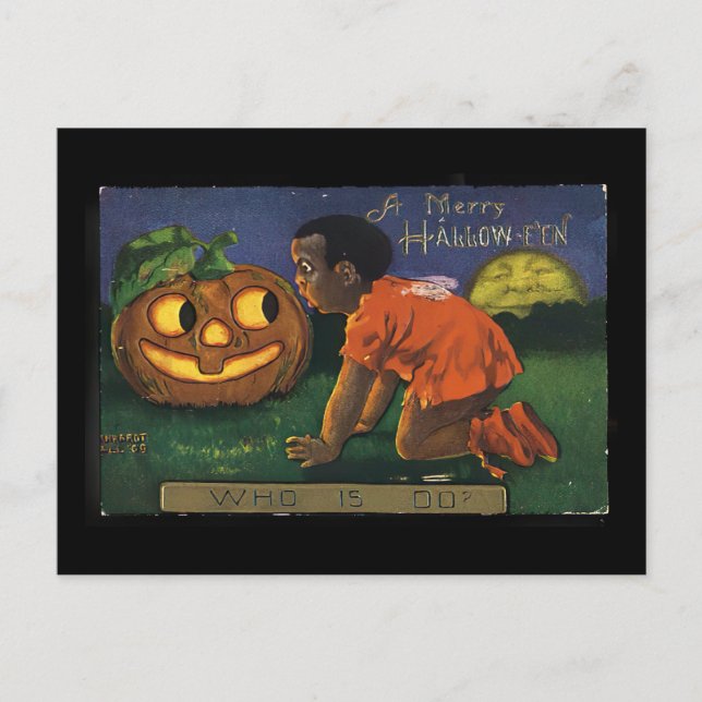 Postal Halloween de época - chica afroamericano (1909)