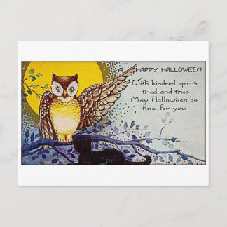 Postal Halloween de espumoso búho vintage