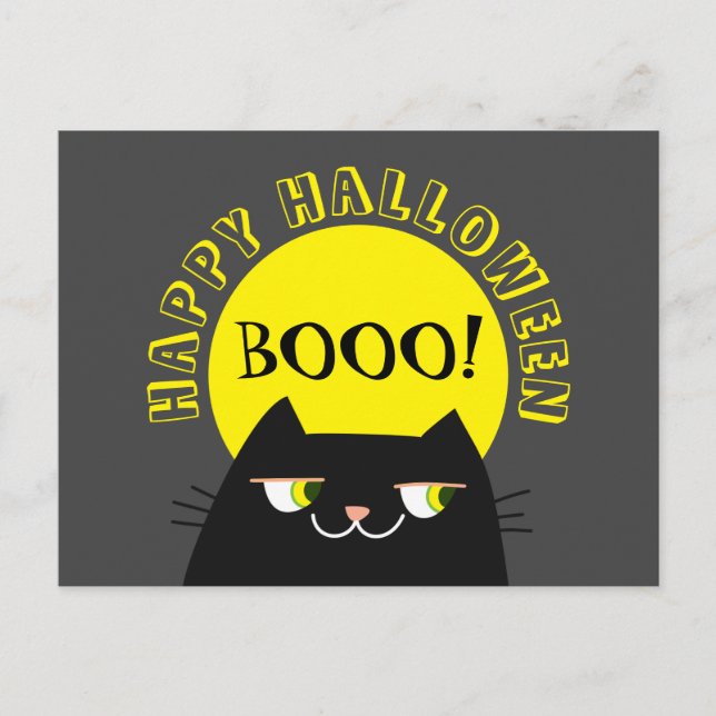 Postal Halloween de gato negro divertido (Anverso)