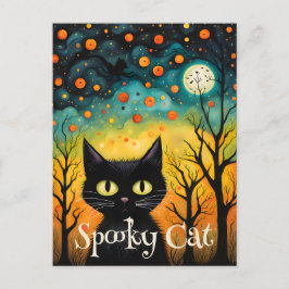 Postal Halloween de Gato Negro espeluznante