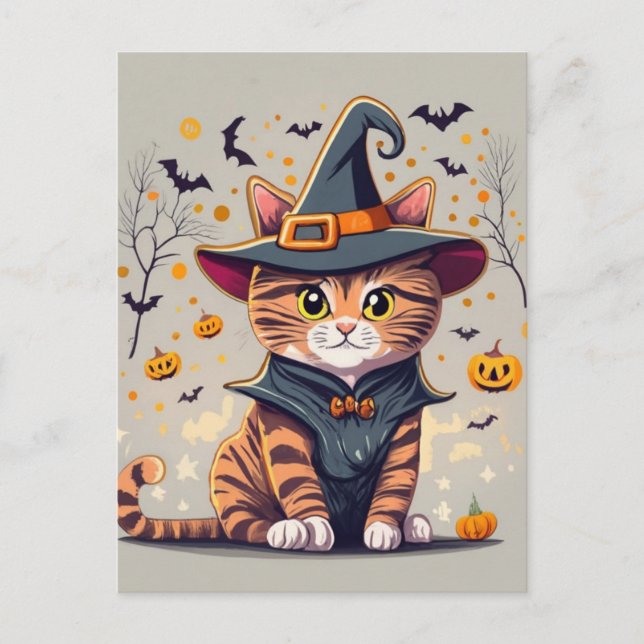 Postal Halloween de gatos brutos adorables (Anverso)