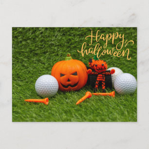Postal Halloween de golf a golfista con bola de golf Hall