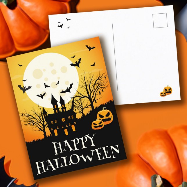 Postal Halloween de Halloween (Haunted House Happy Halloween Postcard)