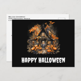 Postal Halloween de Hauned House con calabazas