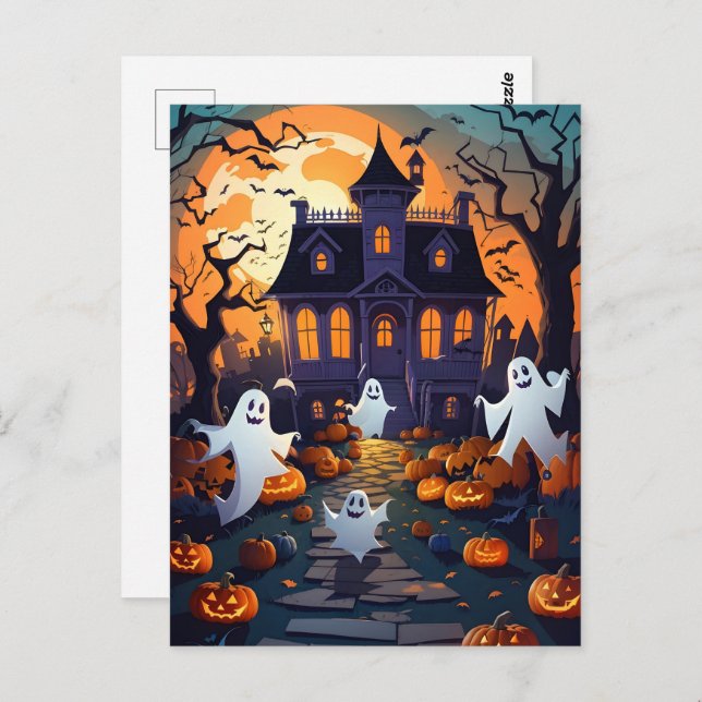 Postal Halloween de Haunty y Ghost (Anverso / Reverso)