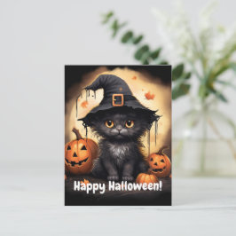 Postal Halloween de la calabaza de Black Kitty
