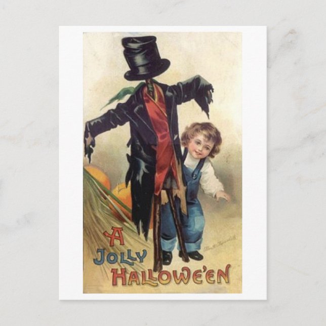 Postal Halloween de la cosecha de niños pequeños y espant (Anverso)
