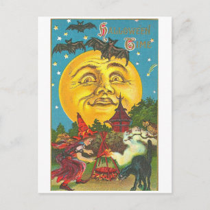 Postal Halloween de la Gran Luna de Halloween retro vinta