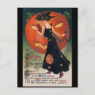 Postal Halloween de la luna de la vieja usanza y Jack o'l