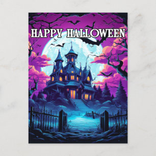 Postal Halloween de la vieja casa embrujada