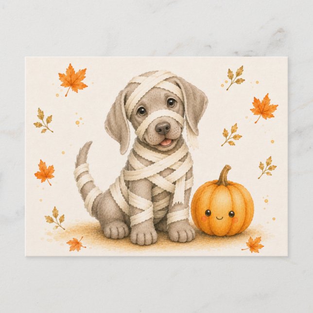 Postal Halloween de Momia Weimaraner (Anverso)