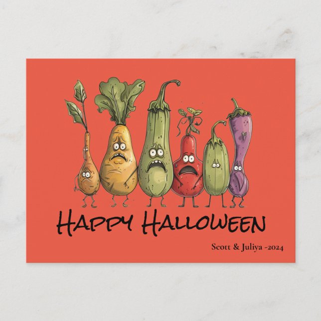Postal Halloween de verduras asustadas divertidas (Anverso)