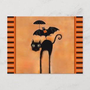 Postal Halloween del gato negro