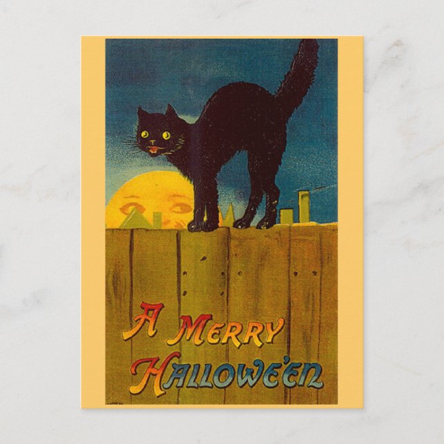 Postal Halloween del gato negro vintage (Anverso)