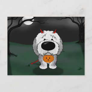 Postal Halloween del viejo perro pastor inglés