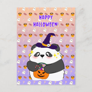 Postal Halloween desgraciada bebé panda truco o tratamien