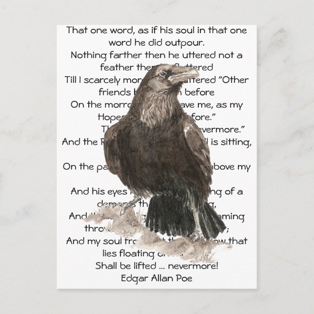 Postal Halloween, Edgar Allen Poe, Raven, Nevermore (Anverso)