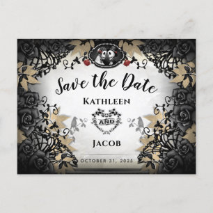 Postal Halloween Elegant Skeletons Guardar la Fecha PostC