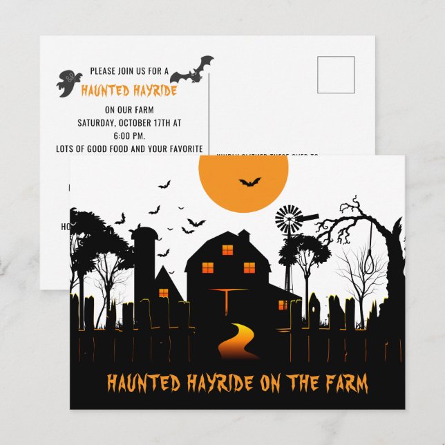 Postal Halloween embrujado en la granja (Anverso / Reverso)