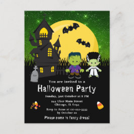 Postal Halloween Fancy Vestir Fiestas Monstruos Green