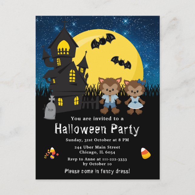 Postal Halloween Fancy Vress Fiesta Werewolf Blue (Anverso)