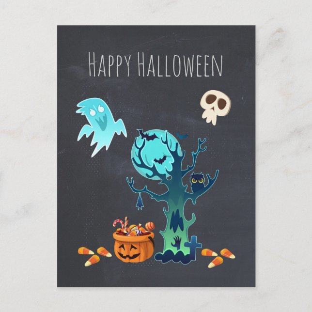 Postal Halloween Fantasmas espeluznantes Fantasmas Bats S (Anverso)