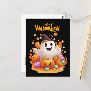 Postal Halloween: Fantasmas y familia de calabazas