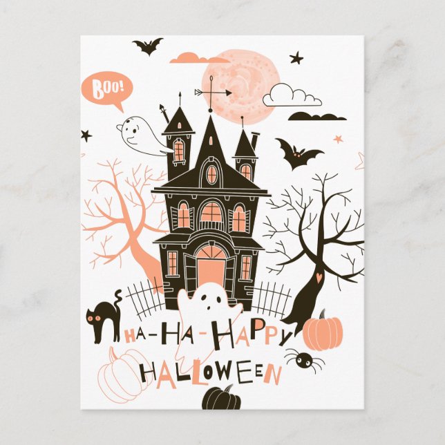 Postal Halloween feliz casa embrujada (Anverso)