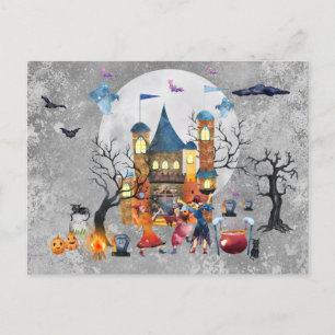 Postal Halloween Fiesta de brujas atormentó la acuarela d