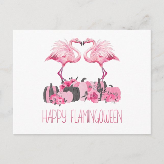 Postal Halloween Flamingo Happy Flamingoween Watercolor (Anverso)