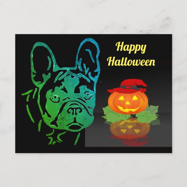 Postal Halloween französische Bulldogge French Bulldog (Anverso)