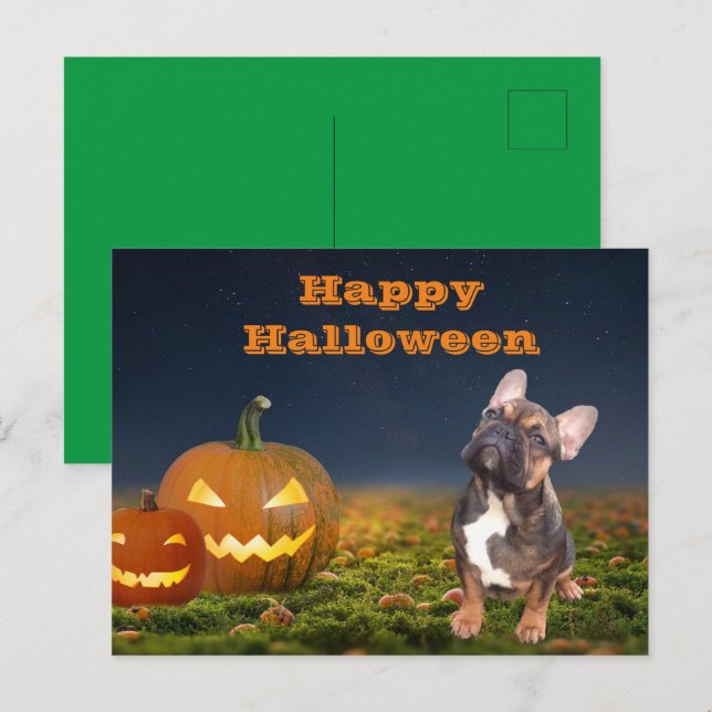 Postal Halloween französische Bulldogge Postkarte (Anverso / Reverso)