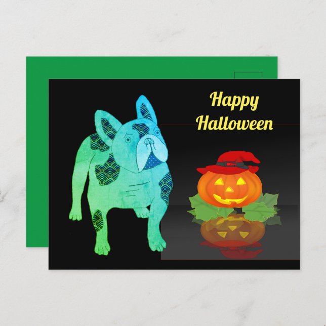 Postal Halloween französische Bulldogge Postkarte (Anverso / Reverso)