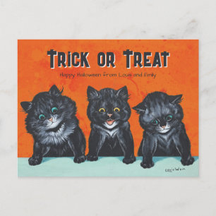 Postal Halloween Gatos negros emocionados Louis Wain CC12