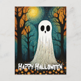 Postal Halloween Ghost Boo Creeping Pumpkin Forest