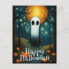 Postal Halloween Ghost Boo Pumpkin Night Forest
