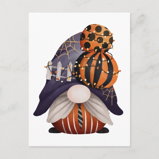 Postal Halloween Gnome Purple & Naranja (Anverso)