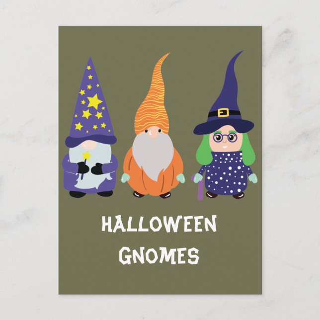 Postal Halloween Gnomes de bruja de las calabazas del asi (Anverso)