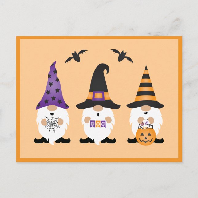 Postal Halloween Gnomes Purple Naranja (Anverso)