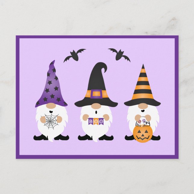 Postal Halloween Gnomes Purple Naranja (Anverso)