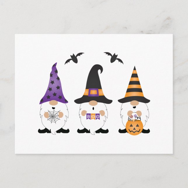 Postal Halloween Gnomes Purple Naranja (Anverso)