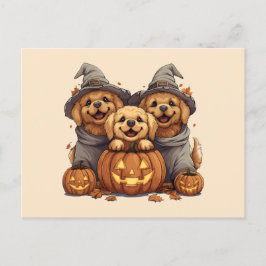 Postal Halloween Golden Retriever Perro Jack O Lantern