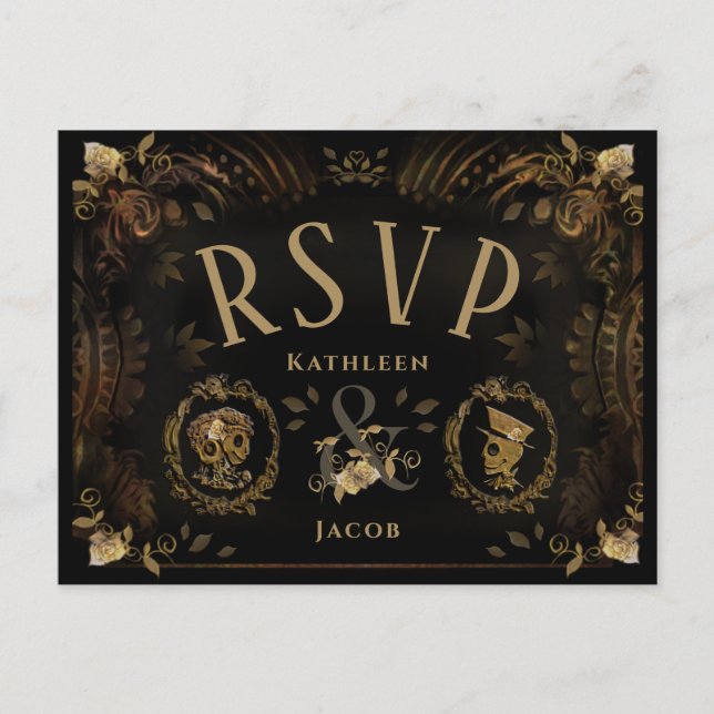 Postal Halloween Golden Skeletons RSVP PostCard (Anverso)