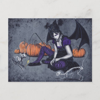 Postal Halloween Gótica Skeleton Gats Demon Postcard
