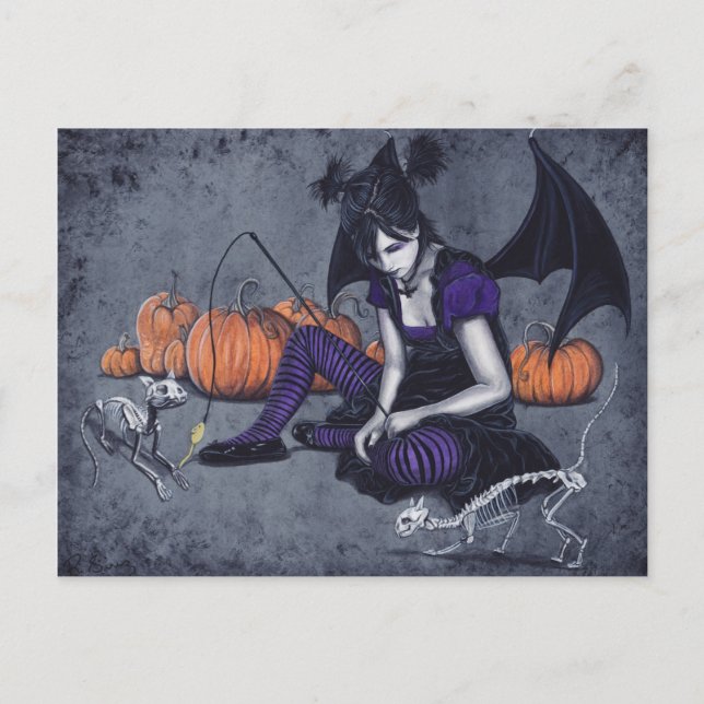 Postal Halloween Gótica Skeleton Gats Demon Postcard (Anverso)